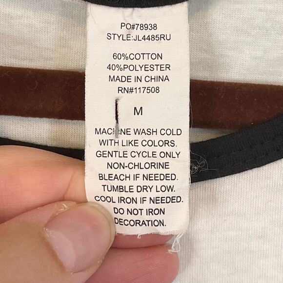 STOP STRESSIN' MEOWT Top Womens M Graphic Cat Lover Raglan Elbow Baseball White - Picture 9 of 9